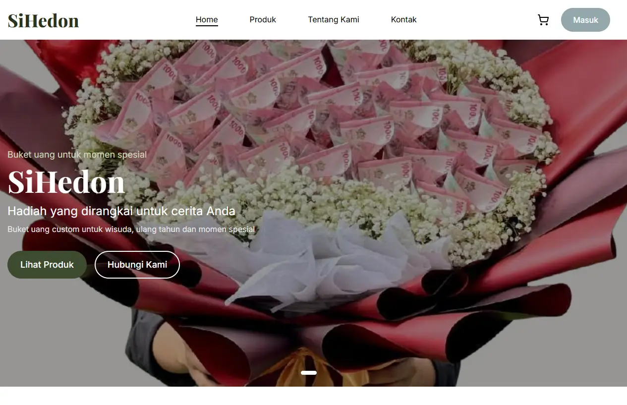 Beranda toko online SiHedon dengan katalog produk, data contoh